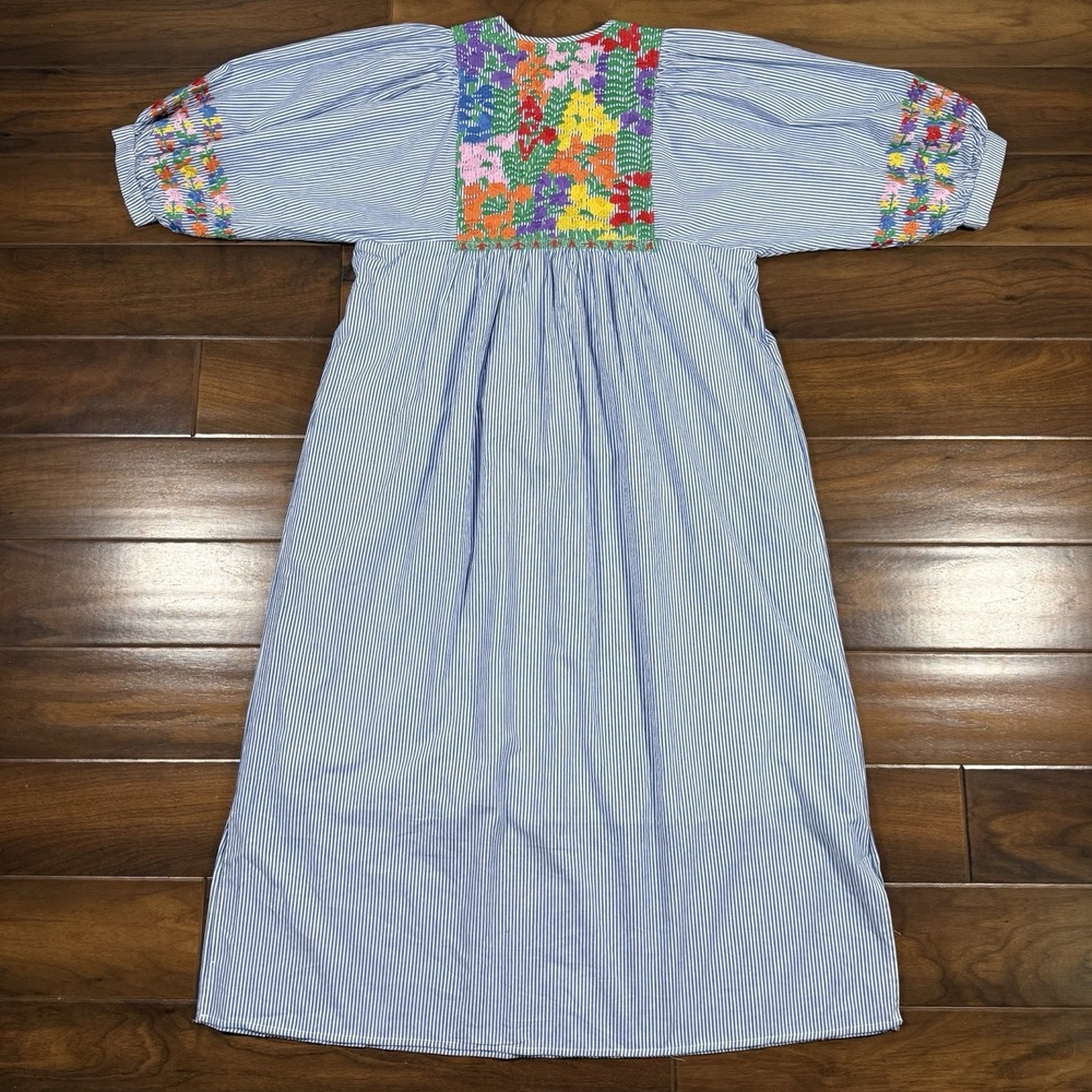 J.Marie Women's Size Small Blue White Striped Embroidered Tristen Midi Dress - Picture 9 of 13